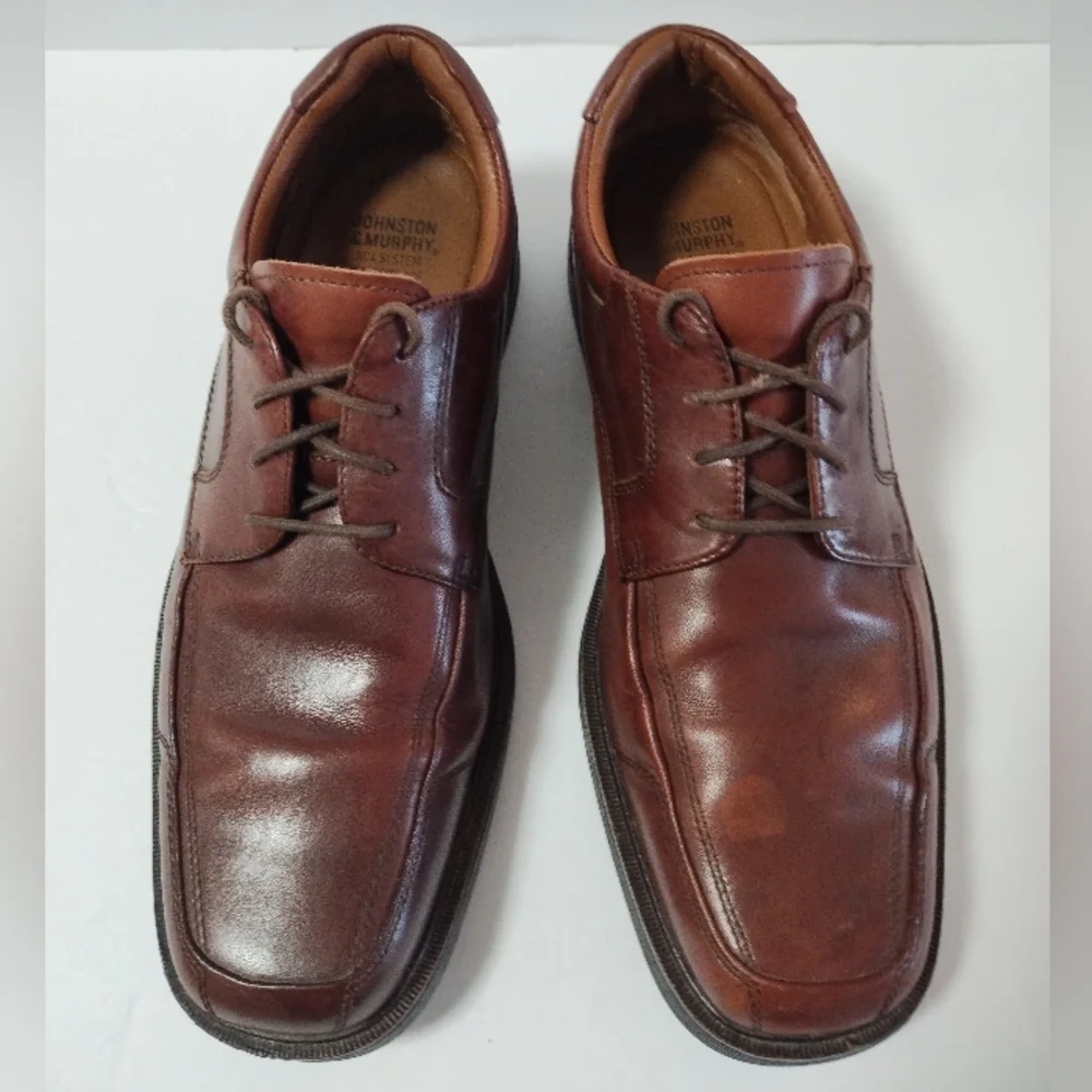 Men's Johnston & Murphy XC4 Sheepskin Leather Oxford Dress Shoes Brown Sz 9.5M